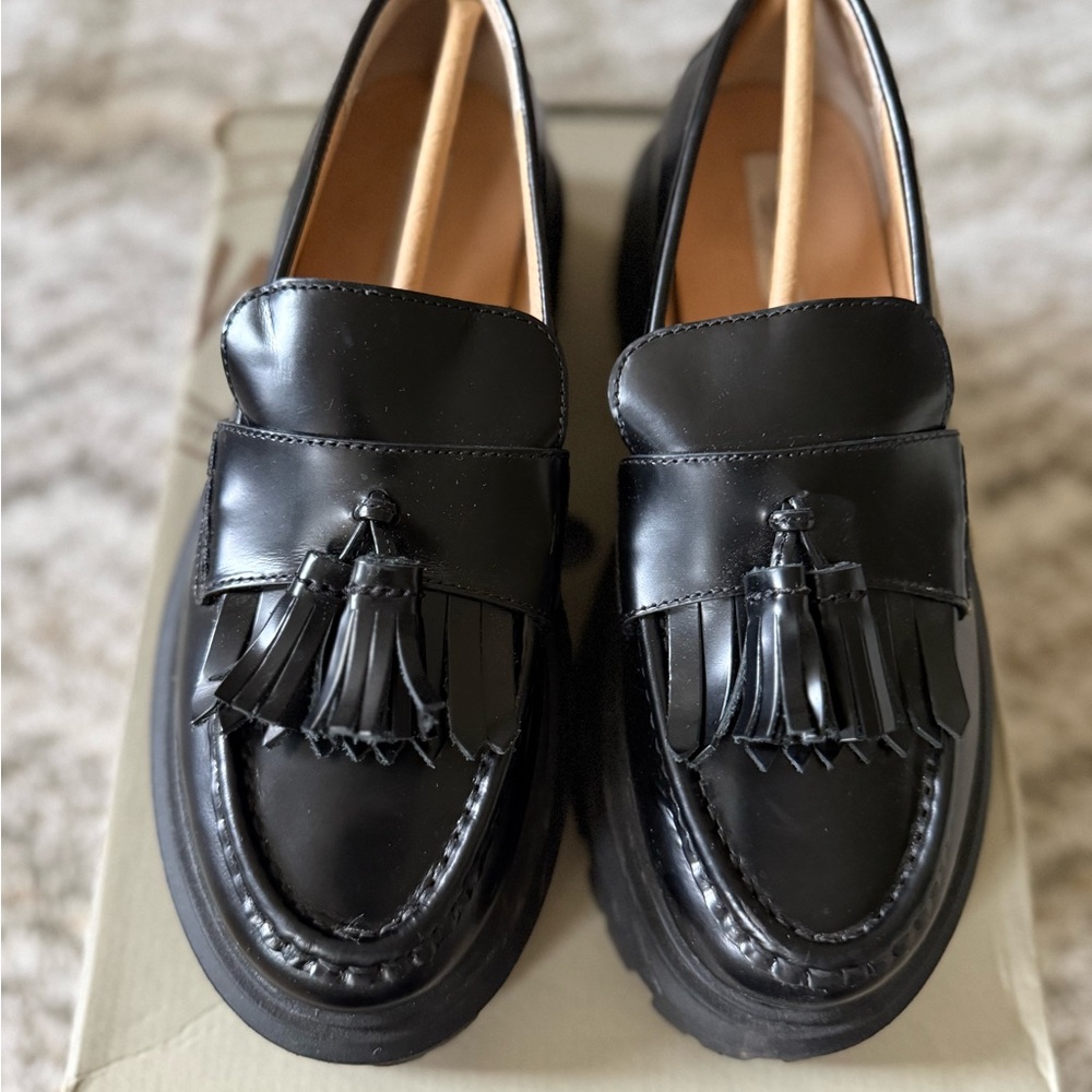 H&M Women’s Black Premium Leather Loafers with Tassels
